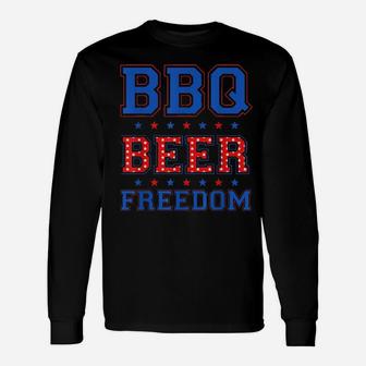 Bbq Beer Freedom Shirt America Usa Party 4Th Of July Long Sleeve T-Shirt - Monsterry