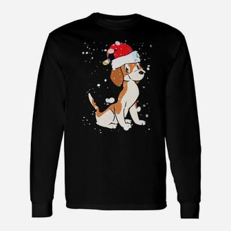 Beagle Licking Snow On Nose Santa Xmas Hat Long Sleeve T-Shirt - Monsterry