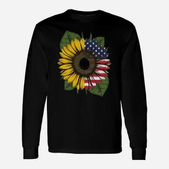 Beautiful Sunflower American Flag Patriotic Women Christmas Unisex Long Sleeve | Crazezy