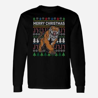 Beautiful Tiger Merry Christmas Ugly Xmas Big Cat Design Sweatshirt Unisex Long Sleeve | Crazezy CA