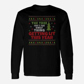 Beer Wine Ugly Christmas Sweatshirt Tree Getting Lit Unisex Long Sleeve | Crazezy AU