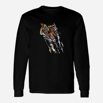 Bengal Tiger Face Spirit Animal Tiger Paw Print Long Sleeve T-Shirt - Thegiftio UK