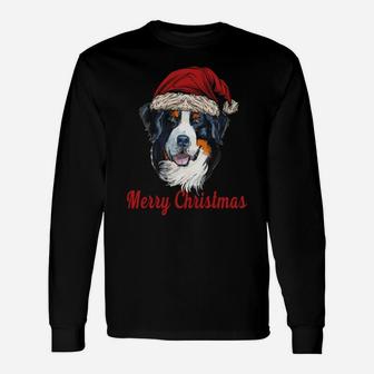 Bernese Mountain Dog Merry Christmas Berner Santa Hat Sweatshirt Unisex Long Sleeve | Crazezy