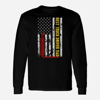 Best Truck Driver Dad Ever Thin Yellow Line American Flag Unisex Long Sleeve | Crazezy UK