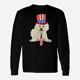 Bichon Frise 4Th Of July Dog In Top And Tie Long Sleeve T-Shirt - Monsterry UK