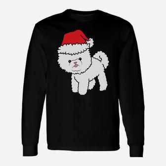 Bichon Frise Dog With Santa Hat Christmas Bichon Frise Sweatshirt Unisex Long Sleeve | Crazezy