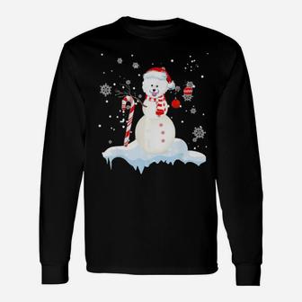 Bichon Frise Snowman Dancing On Snow Xmas Dog Lover Long Sleeve T-Shirt - Monsterry DE