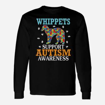 Big Puzzle Heart Whippet Support Autism Awareness Long Sleeve T-Shirt - Monsterry