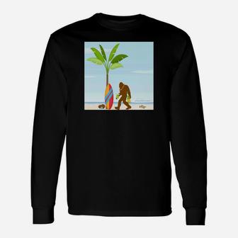 Bigfoot On Vacation Shirt Cruise Ship Palm Tree Surf Board Long Sleeve T-Shirt - Thegiftio UK