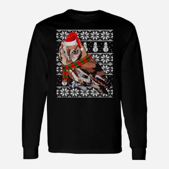 Bird Xmas Santa Hat Eastern Screech Owl Long Sleeve T-Shirt - Monsterry