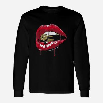 Biting The Red Lipstick Lips Unisex Long Sleeve | Crazezy CA