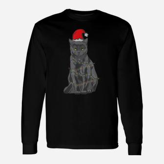 Black Cat I Christmas Light I Funny Cat Gift Christmas Unisex Long Sleeve | Crazezy UK