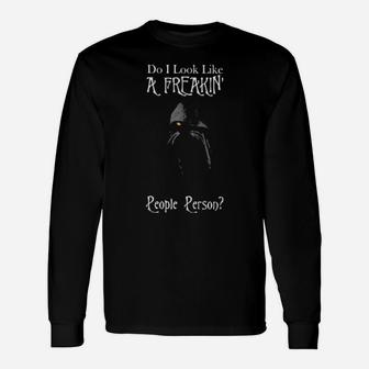 Black Cat Do I Look Like A Freakin' People Person Long Sleeve T-Shirt - Monsterry