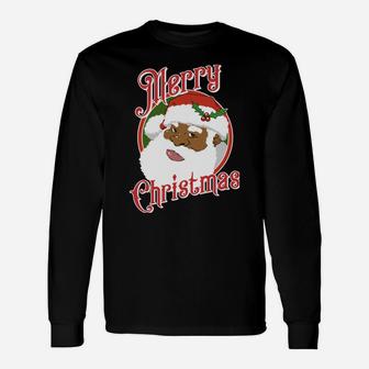 Black Merry Christmas African American Santa Claus Unisex Long Sleeve | Crazezy UK