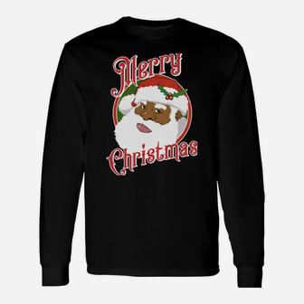 Black Merry Christmas African American Santa Claus Unisex Long Sleeve | Crazezy CA