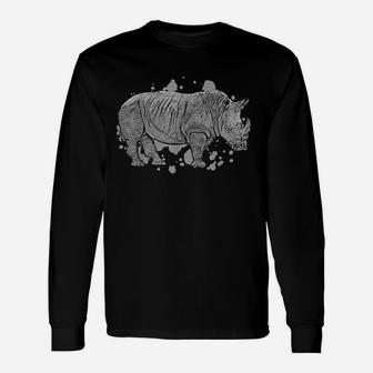 Black Rhino Graphic Animal Safari Wild Animal Rhino Long Sleeve T-Shirt - Thegiftio