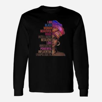 I Am Black Woman Beautiful Magic Powerful Black History Month Long Sleeve T-Shirt - Seseable