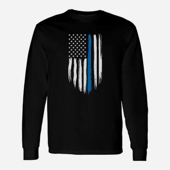 Blue Lives Matter American Usa Flag Unisex Long Sleeve | Crazezy