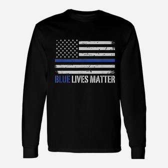 Blue Lives Matter Thin Blue Line American Flag Unisex Long Sleeve | Crazezy