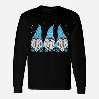Blue Three Nordic Gnomes Tomte Swedish Christmas Xmas Gift Unisex Long Sleeve | Crazezy