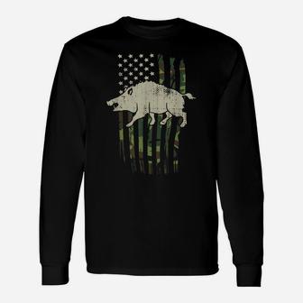 Boar Hunting Camouflage American Flag Hog Hunter Unisex Long Sleeve | Crazezy CA