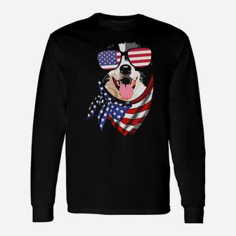Border Collie 4Th Of July Patriotic American Flag Sunglasses Long Sleeve T-Shirt - Monsterry