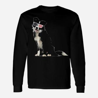 Border Collie Wearing Sunglasses 4Th Of July Dog Long Sleeve T-Shirt - Monsterry DE