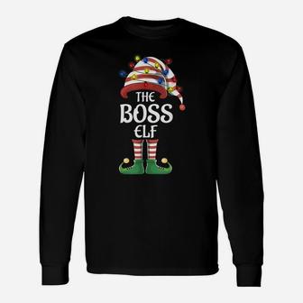 Boss Elf Lights Funny Matching Family Christmas Party Pajama Unisex Long Sleeve | Crazezy
