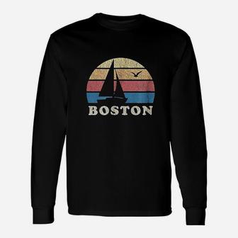 Boston Ma Vintage Sailboat 70S Throwback Sunset Unisex Long Sleeve | Crazezy CA