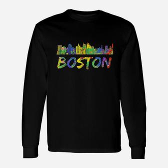 Boston Massachusetts Skyline Vintage Unisex Long Sleeve | Crazezy DE