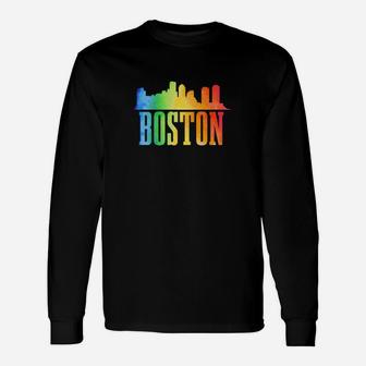 Boston Skyline Rainbow Lgbtq Gay Pride Massachusetts Long Sleeve T-Shirt - Monsterry