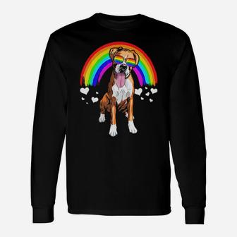 Boxer Dog Rainbow Sunglasses Gay Pride Lgbt Long Sleeve T-Shirt - Monsterry CA