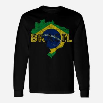 Brazilian Map And Flag Souvenir - Distressed Brazil Unisex Long Sleeve | Crazezy CA