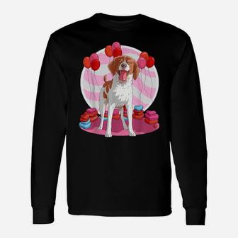 Brittany Spaniel Dog Heart Valentine Day Decor Long Sleeve T-Shirt - Monsterry