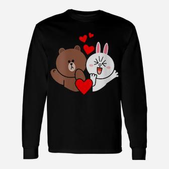 Brown Bear Cony Bunny Rabbit Love & Kisses For You Valentine Long Sleeve T-Shirt - Monsterry