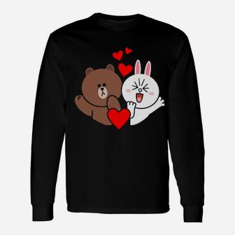 Brown Bear Cony Bunny Rabbit Love & Kisses For You Valentine Long Sleeve T-Shirt - Monsterry DE