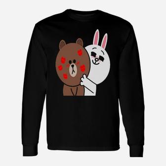 Brown Bear Cony Bunny Rabbit Shower Me With Love Valentines Long Sleeve T-Shirt - Monsterry