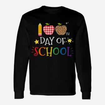 Buffalo Plaid & Leopard Print Gift Happy 100Th Day Of School Sweatshirt Unisex Long Sleeve | Crazezy CA