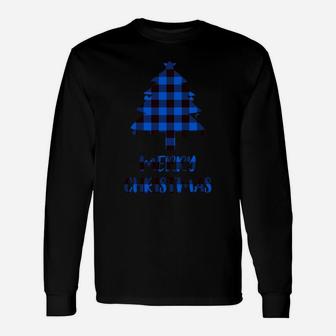 Buffalo Plaid Christmas Tree Design Blue Sweatshirt Unisex Long Sleeve | Crazezy AU
