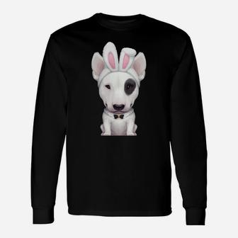 Bull Terrier With Eye Patch In Easter Bunny Costume Long Sleeve T-Shirt - Thegiftio UK