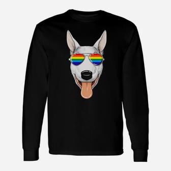 Bull Terrier Gay Pride Flag Lgbt Rainbow Sunglasses Long Sleeve T-Shirt - Monsterry