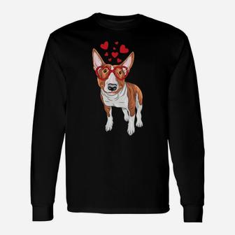 Bull Terrier Sunglasses Heart Cute Dog Valentine Long Sleeve T-Shirt - Monsterry UK