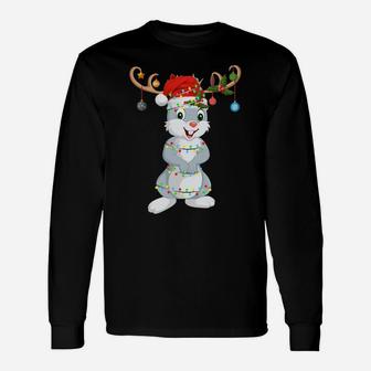Bunnies Rabbits Xmas Gift Reindeer Santa Hat Bunny Christmas Sweatshirt Unisex Long Sleeve | Crazezy