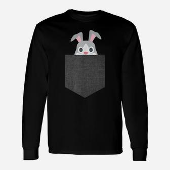 Bunny Rabbit Pocket Patch Easter Bunny T Shirt Unisex Long Sleeve | Crazezy