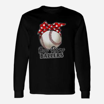 Busy Raising Ballers Softball Baseball Long Sleeve T-Shirt - Thegiftio
