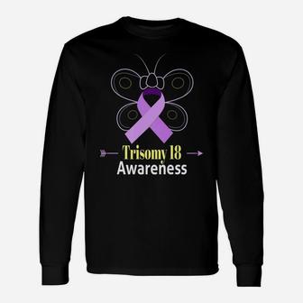 Butterfly Trisomy 18 Ribbon Edwards Syndrome Awareness Long Sleeve T-Shirt - Thegiftio UK