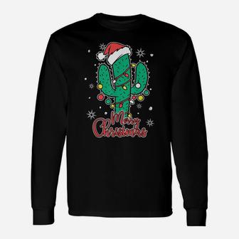 Cactus Wear Santa's Hat With Christmas Lights Cactus Lovers Unisex Long Sleeve | Crazezy CA