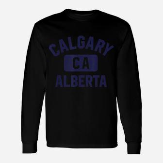 Calgary Ca Gym Style Distressed Navy Blue Print Unisex Long Sleeve | Crazezy