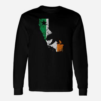 California Bear Flag Map Irish Shamrock St Patricks Long Sleeve T-Shirt - Thegiftio UK