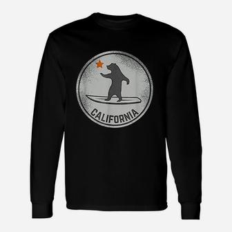 California Bear Surfing California State Flag Cali Long Sleeve T-Shirt - Thegiftio